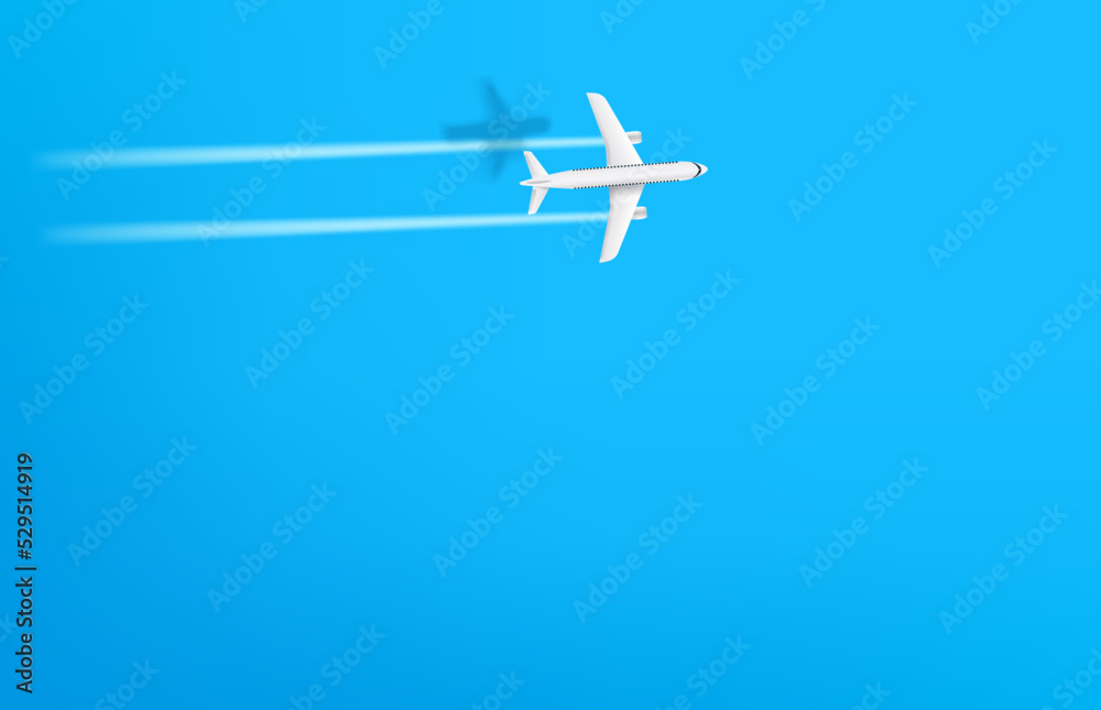 Flight af modern aircraft above the blue sea. 3d vector illustration with copy space Flight af modern aircraft above the blue sea. 3d vector illustration with copy space