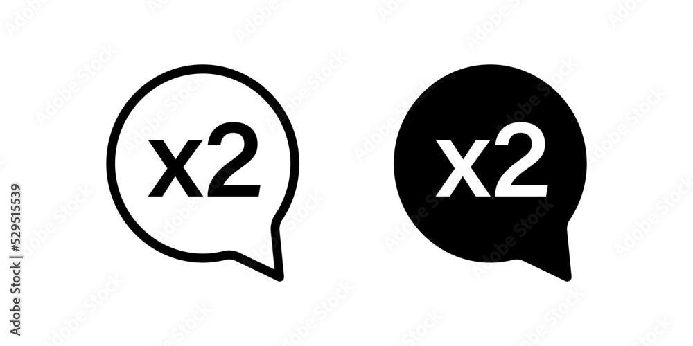 Double icon, x2 reward increase symbol. Special bonus multiply. - obrazy, fototapety, plakaty 