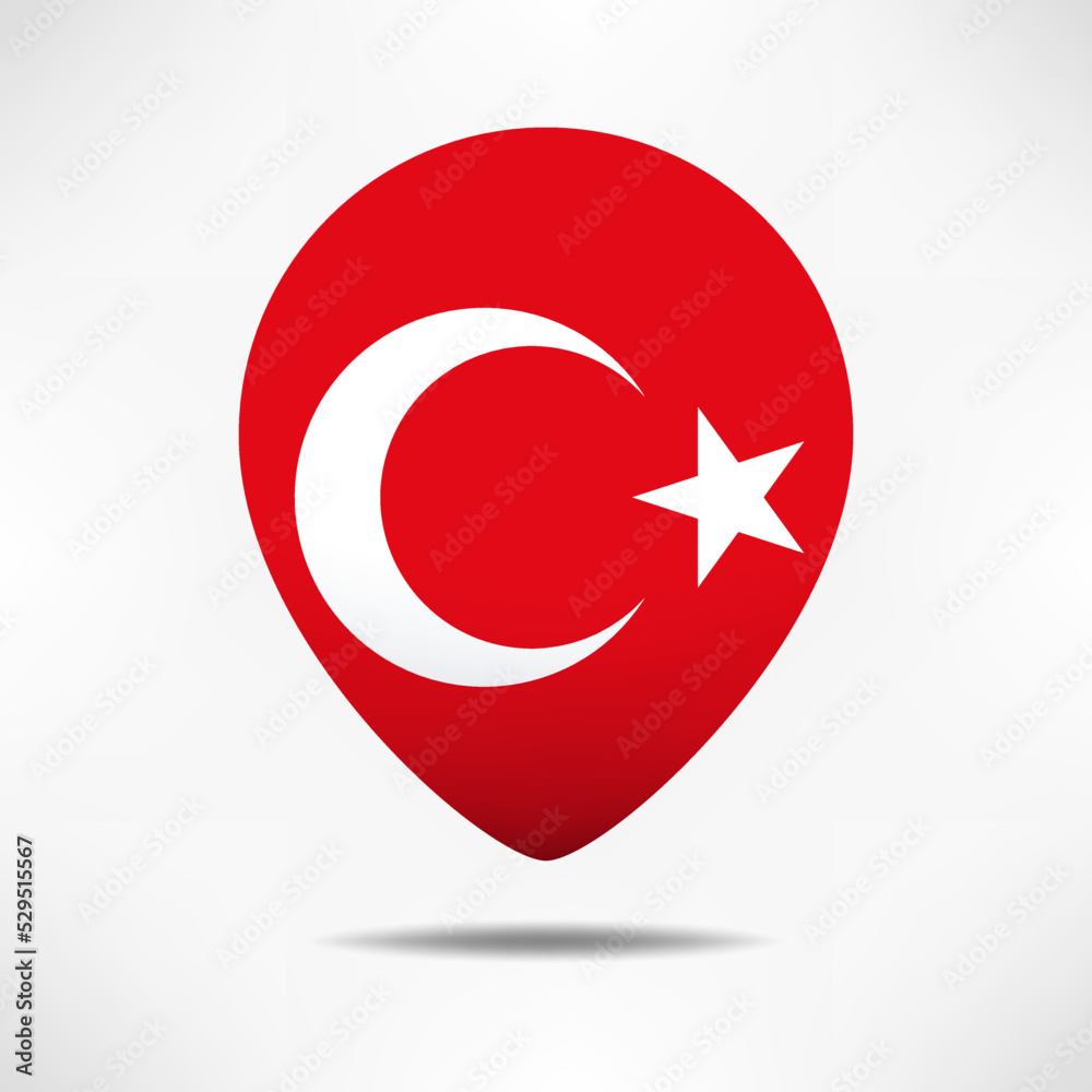 Turkey map pointers flag with shadow. Pin flag Turkey map pointers flag with shadow. Pin flag