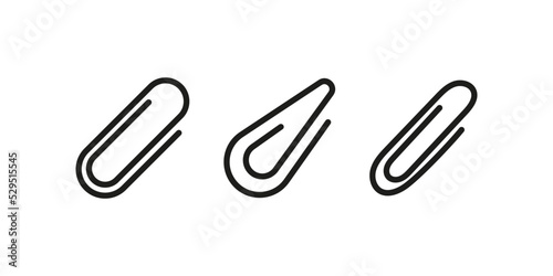 Clip vector icon. Clamp for paper pages symbol collection. Stationery tool set.