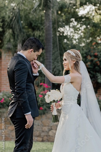Novio besando mano de su novia
Groom kissing his girlfriend's hand