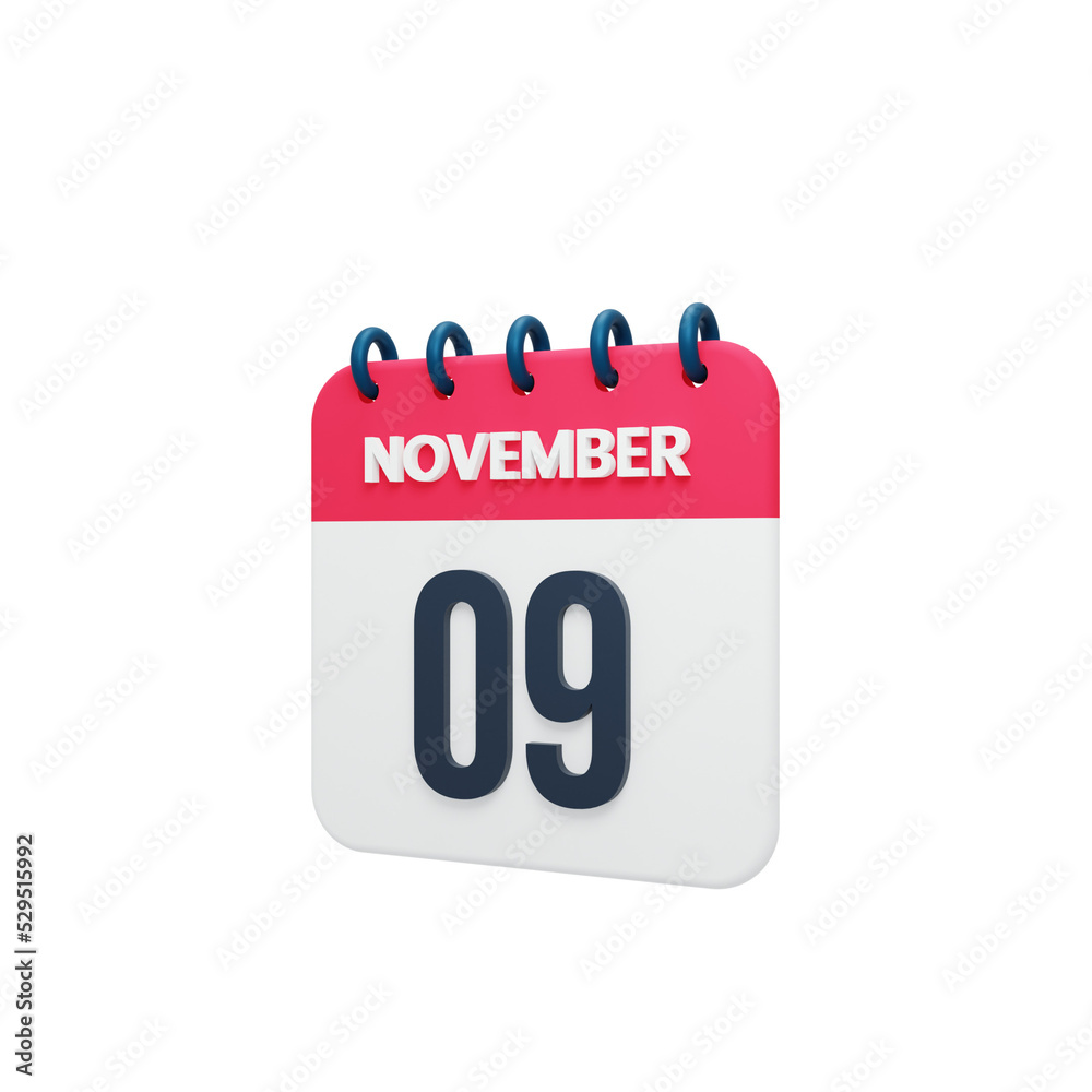 November Realistic Calendar Icon 3D Rendered Date November 09 November Realistic Calendar Icon 3D Rendered Date November 09