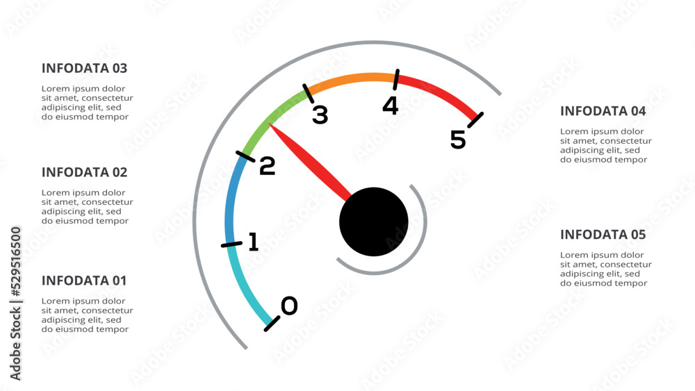 Speedometer infographic with 5 elements template for web, business, presentations, vector illustration. Business data visualization. Speedometer infographic with 5 elements template for web, business, presentations, vector illustration. Business data visualization.