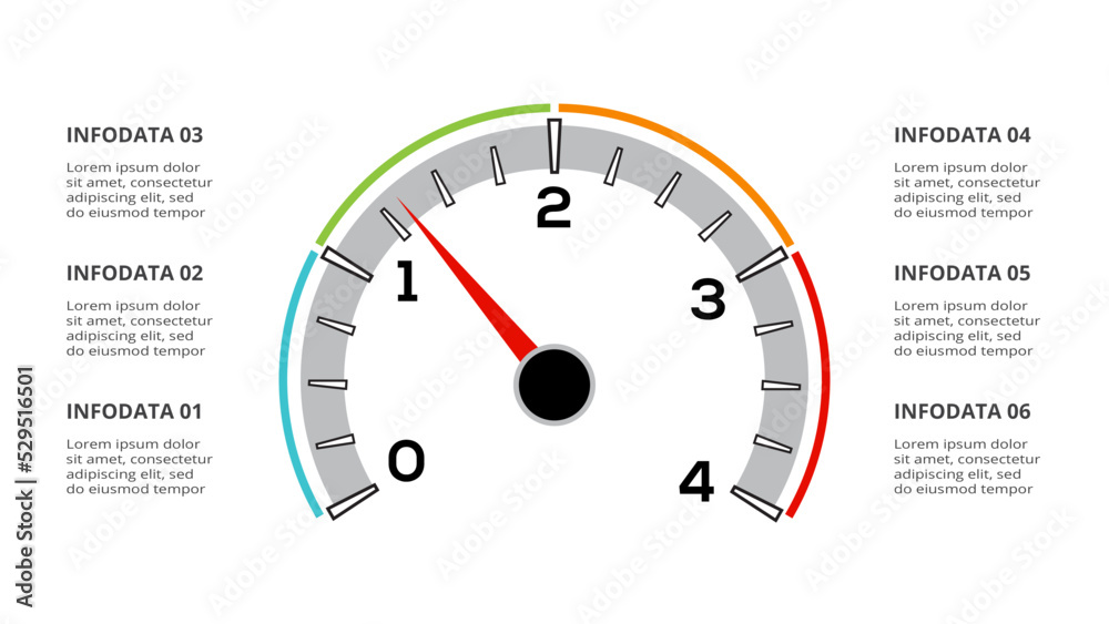 Speedometer infographic with 6 elements template for web, business, presentations, vector illustration. Business data visualization. Speedometer infographic with 6 elements template for web, business, presentations, vector illustration. Business data visualization.