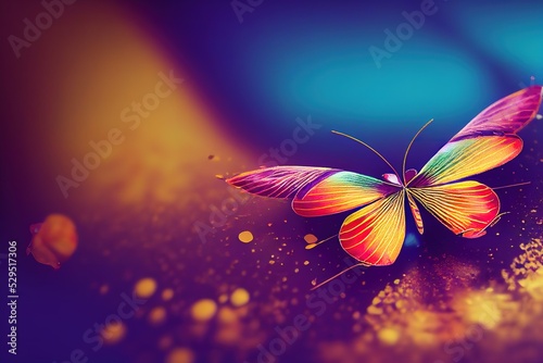 glowing colored butterfly isolated on black background, 3d render, Raster illustration.