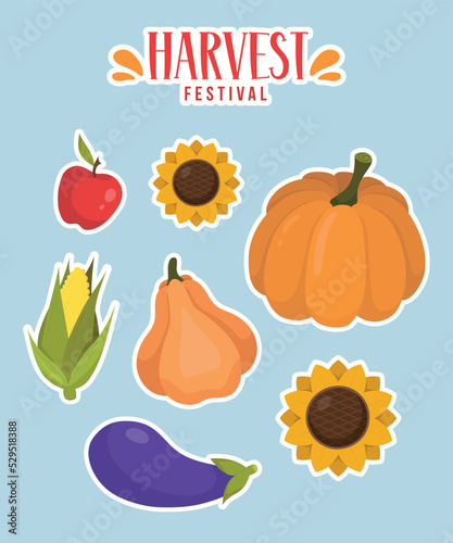 Harvest Festival Stikers. Set stickers with vegetables.