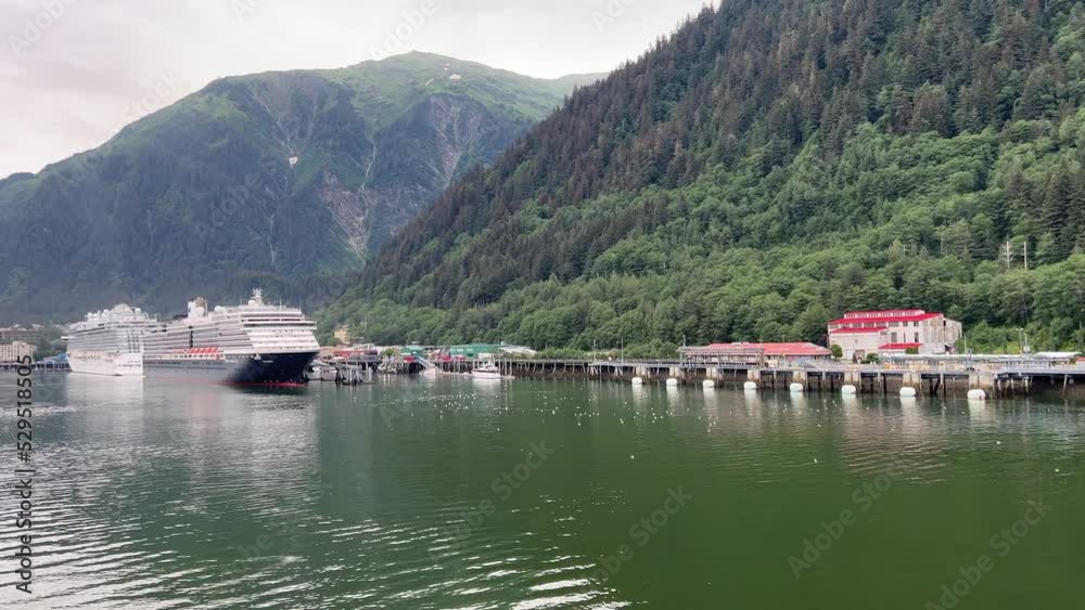 Cruise ships anchored in the beautiful harbor at Juneau, Alaska. Cruise ships anchored in the beautiful harbor at Juneau, Alaska.