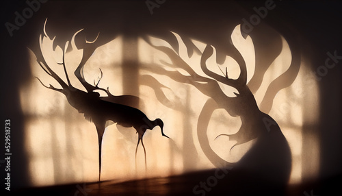 Dreamy and poetic image of trees and antlers.