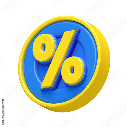 Icon percent 3d render yellow and blue 