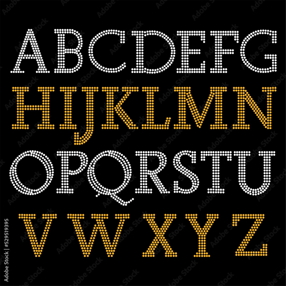 Rhinestone alphabet design for t-shirt or blouse, hot-fix transfer. Abstract beautiful applique rhinestone glitter motif. - obrazy, fototapety, plakaty 