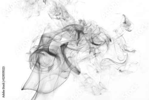 Thick black smoke on a white isolated background