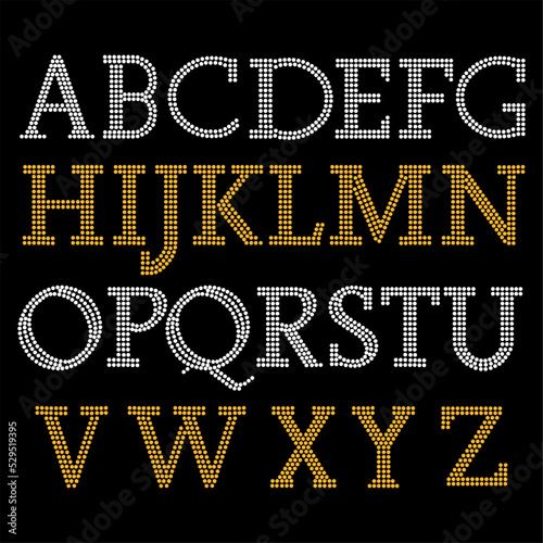 Rhinestone alphabet design for t-shirt or blouse, hot-fix transfer. Abstract beautiful applique rhinestone glitter motif.