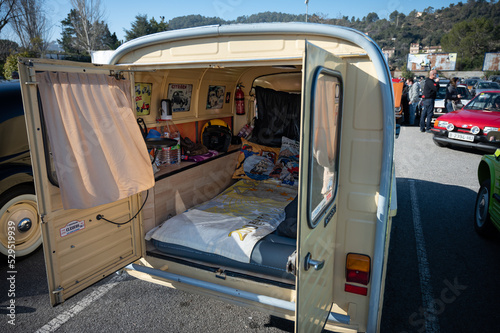 Slika na platnu Detail of the interior of a Citroen 2cv van converted to a campervan