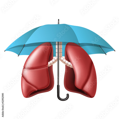 Human lungs under umbrella, Defense and protection concept