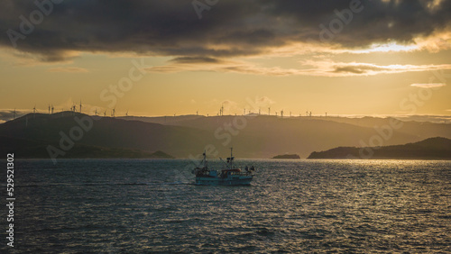 Fishing boat crossing Selbjørnsfjorden, Norway