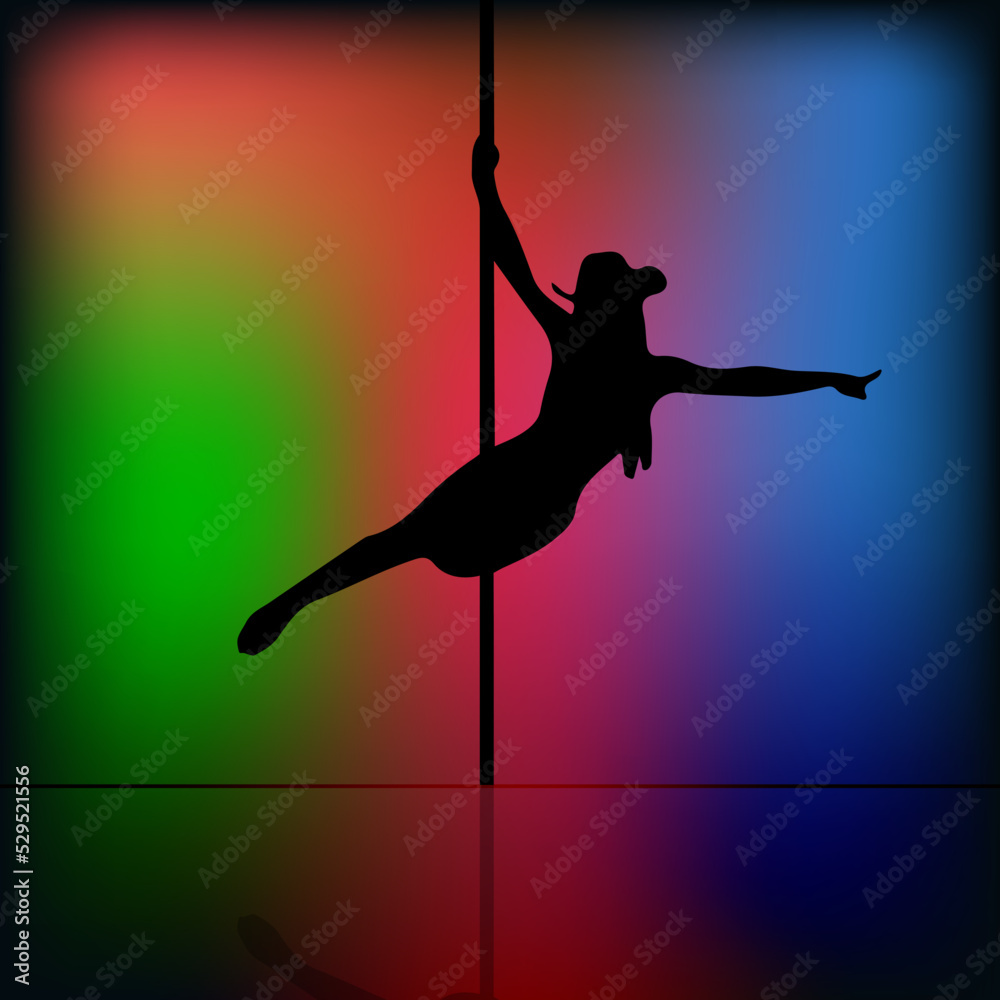 Vector silhouette of dancing woman on blur background
