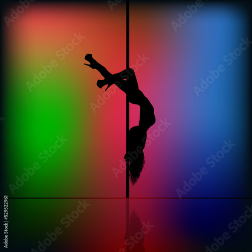 Vector illustration of a girl dancing striptease on blur background 