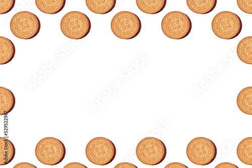 cookie frame. Cookies on a pink background. Flat lay. Sweet cookies flat lay pattern on light pink background. Top view.