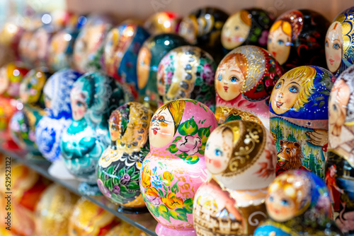 Russian folk souvenirs nesting dolls. Tourism in Russia. © Evgeniy