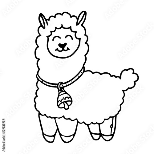 Llama Outline Cartoon Doodle Vector illustration. Coloring book for kids