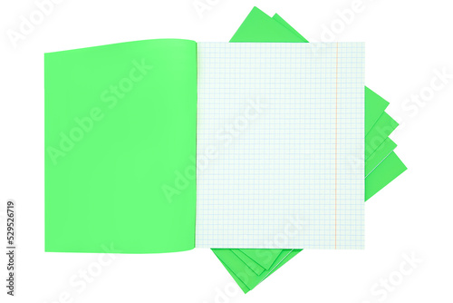Green school notebooks isolated on a white background