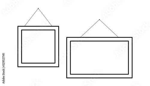 wall art frame line icon. hanging on a wall blank black picture frame. isolated black simple line element illustration from art concept.