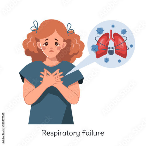 A red-haired woman with respiratory failure. Pneumonia, shortness of breath. Vector