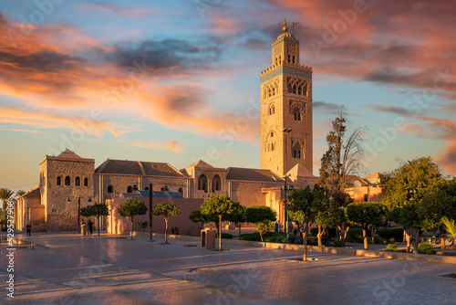 Landscape with Koutoubia Mosque at sunset time, Marrakesh, Morocco Fototapeta