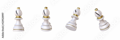 Billede på lærred White chess Bishop in four different angled views 3D