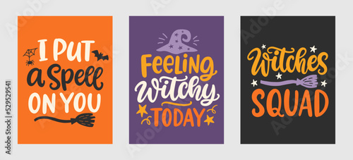 Set of Halloween Witch Hand Drawn Cute Hand Lettering phrases