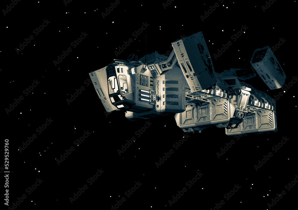 cargo space ship floating on the stars