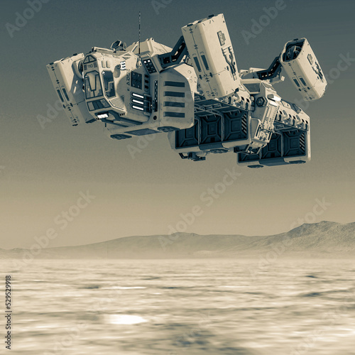 Fototapeta Naklejka Na Ścianę i Meble -  cargo space ship on the desert floating