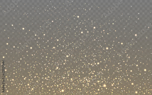 Glitter gold effect. Luxury particles for poster, greeting card or website. Bright shining sparks. Flying gold dust. Rich shimmer elements. Christmas backdrop template. Vector illustration