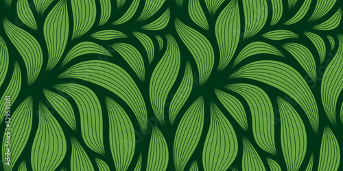 Fototapeta Naklejka Na Ścianę i Meble -  Luxury seamless floral pattern with striped leaves. Elegant astract background in minimalistic linear style.