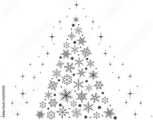 雪の結晶のクリスマスツリー　シルエット
