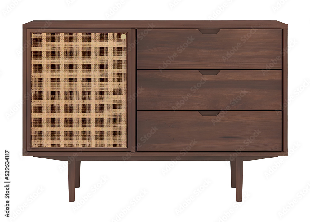 Vintage wooden rami cabinet drawer. Transparent. png - obrazy, fototapety, plakaty 