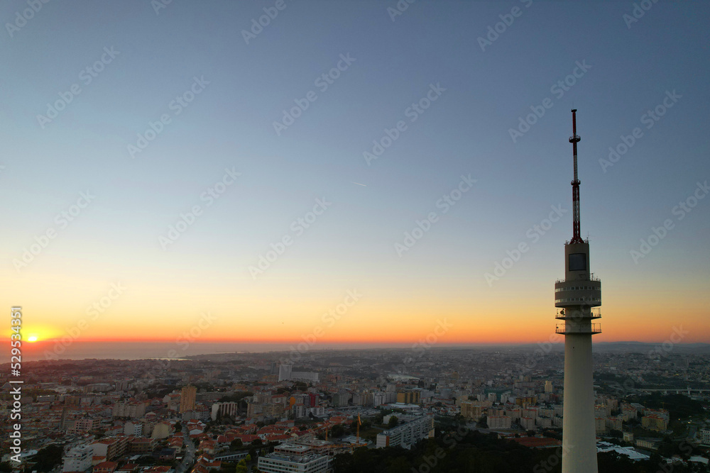 Television Communication tower on sunset, Vila Nova de Gaia, Northern Portugal.