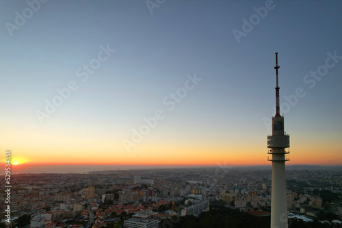 Television Communication tower on sunset  Vila Nova de Gaia  Northern Portugal.