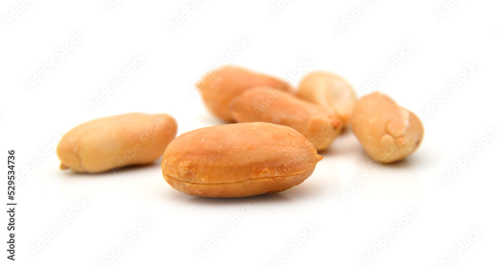 Processed peanuts isolated on white background