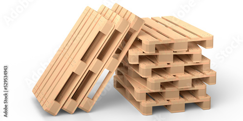 Set of wooden pallet for warehouse cargo storage isolated on white background.