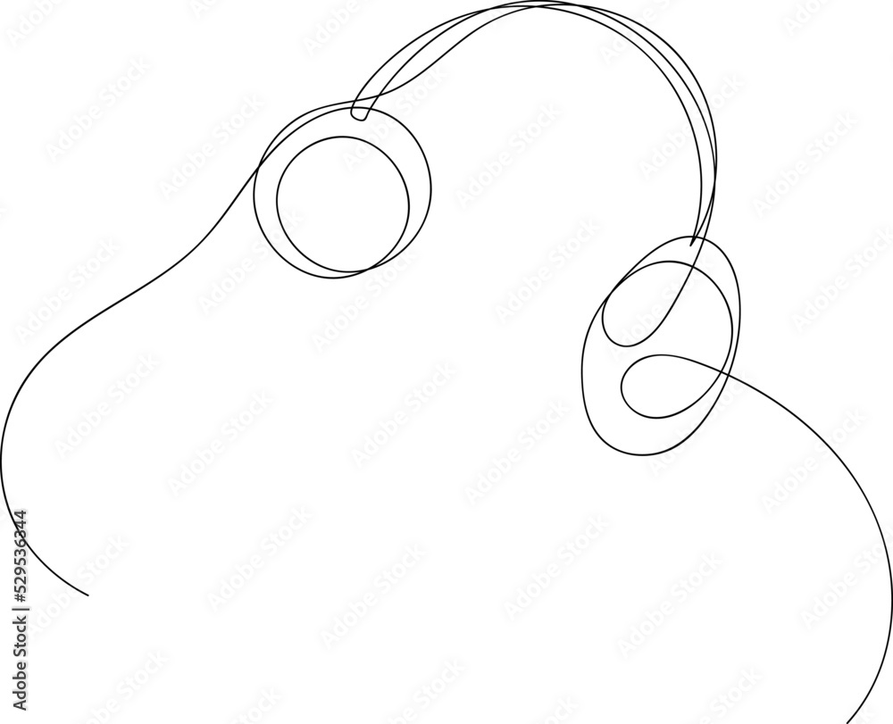 Fototapeta premium Headphones. One line vector illustration. Minimalism. Music.