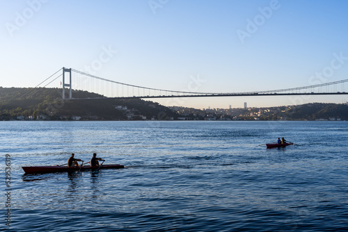 Photography People rowing in the Bosphorus in the morning
