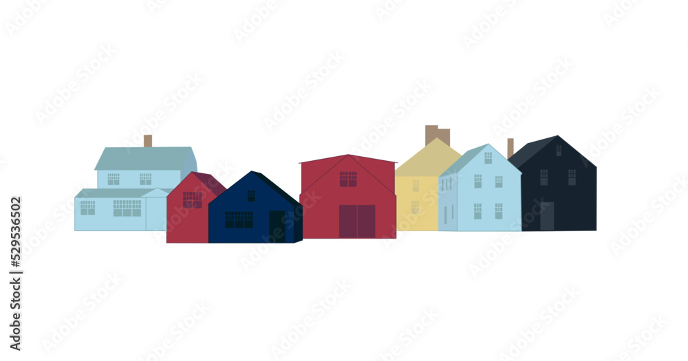 Colorful New England Houses Illustration Colorful New England Houses Illustration