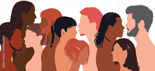 The diversity of cultures. Racial equality and anti-racism. Cartoon of multicultural people with multi-ethnic cultures. Multiethnic society and friendship.