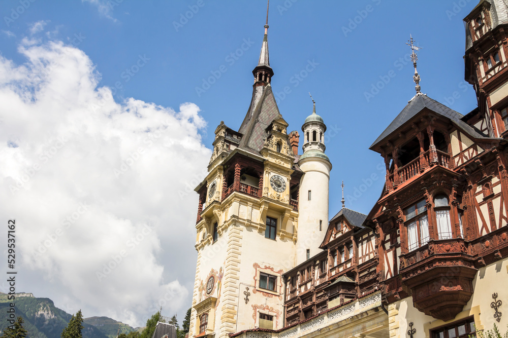 Peles castle, Famous Neo-Renaissance castle at the base of the Carpathian Mountains, Europe