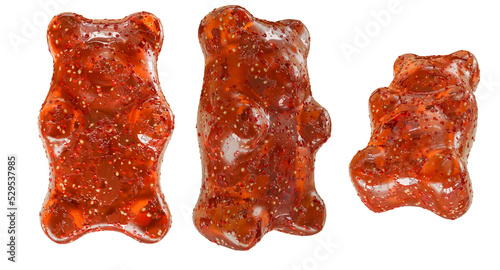 Spicy-Chili chamoy gummy bear transparent background high quality details, 3d rendering photo