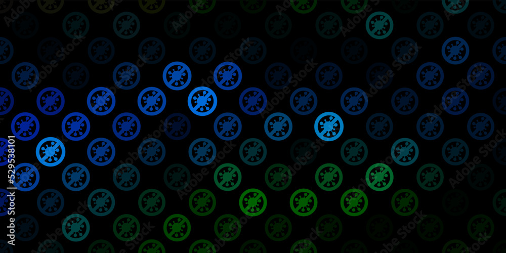 Dark Blue, Green vector background with covid-19 symbols.