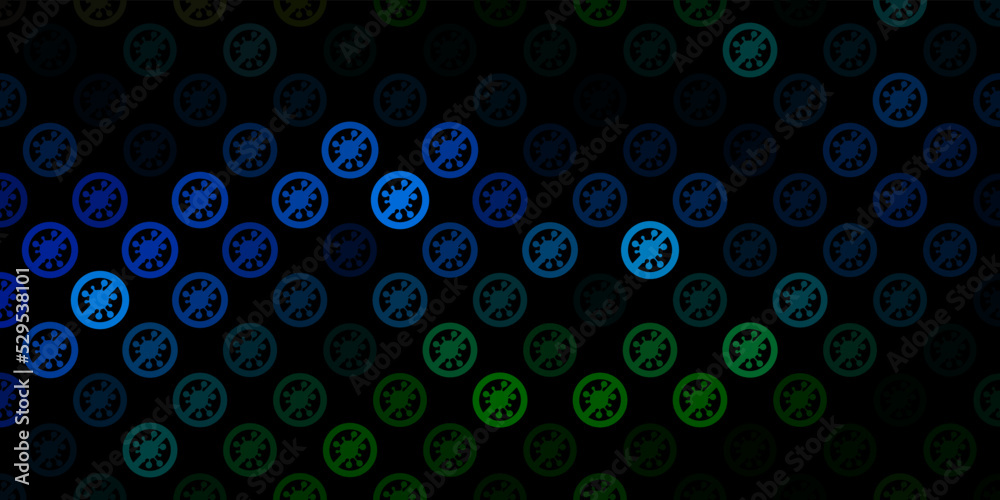 Dark Blue, Green vector background with covid-19 symbols. Dark Blue, Green vector background with covid-19 symbols.