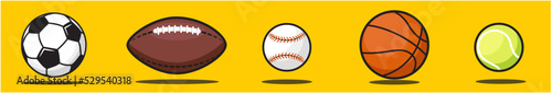 Set of different balls of different sports. soccer. football. baseball. basketball. tennis. etc.