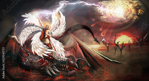 Obraz na płótnie Saint Archangel Michael killing dragon 